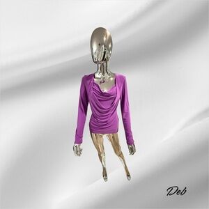 Tahari Purple Long Sleeve Draped Top
